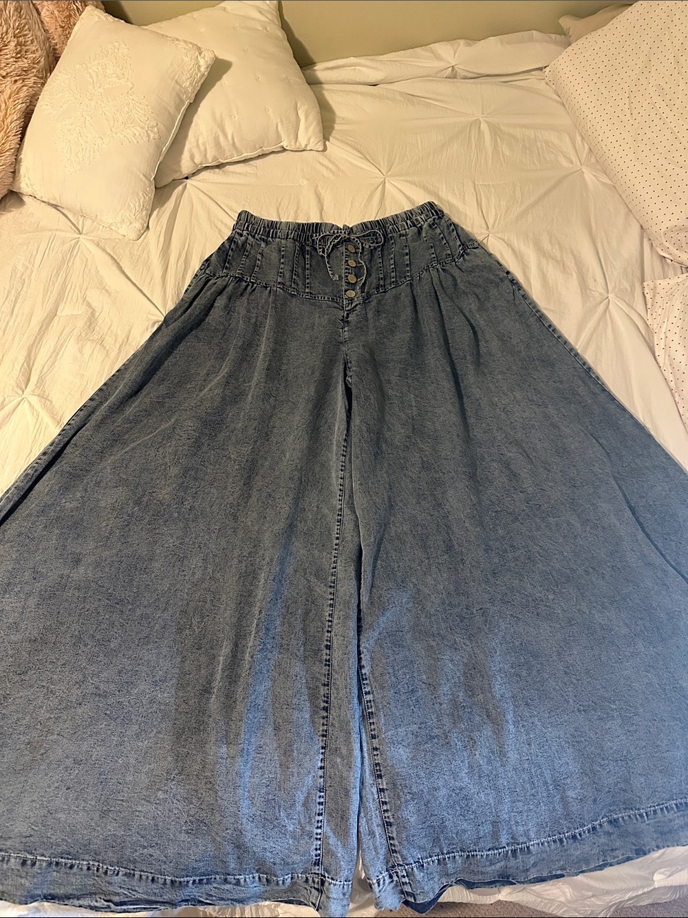 Oil & Hali Tencel Blue Button-Front Denim Palazzo Pants